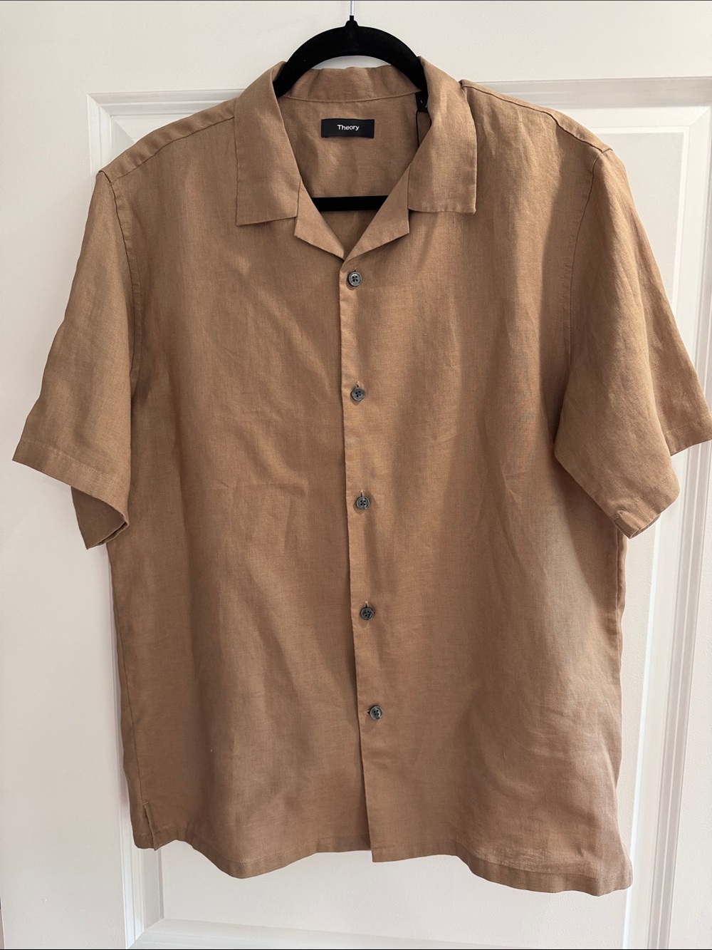 NWT! Theory (Daze Precise Linen 2) Men's Short-Sleeve 100% Linen Shirt in Fossil